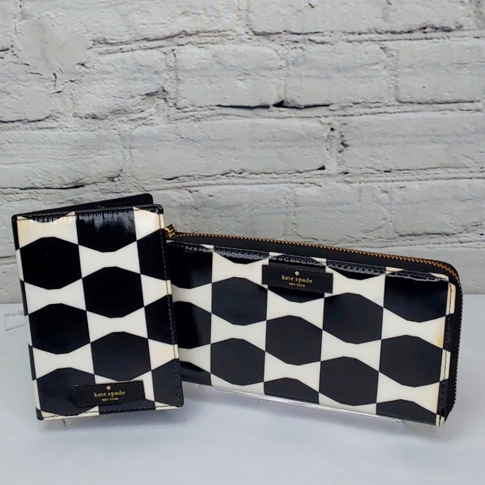 KATE SPADE 'PÌARÌA' LONG WALLET & PASSPORT CASÈ GEOMETRIC 2-PIECE SET